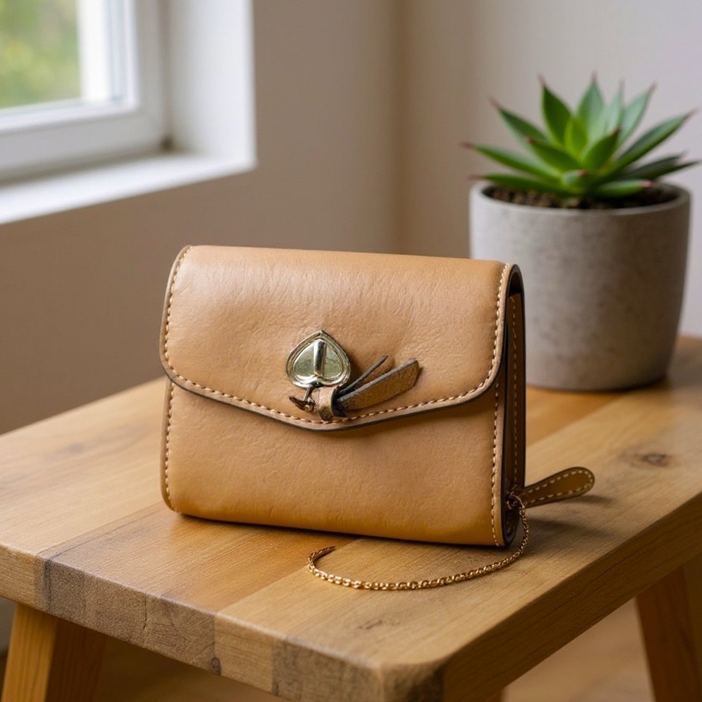 Kate Spade New York Leather Compact Wallet Brown Gold